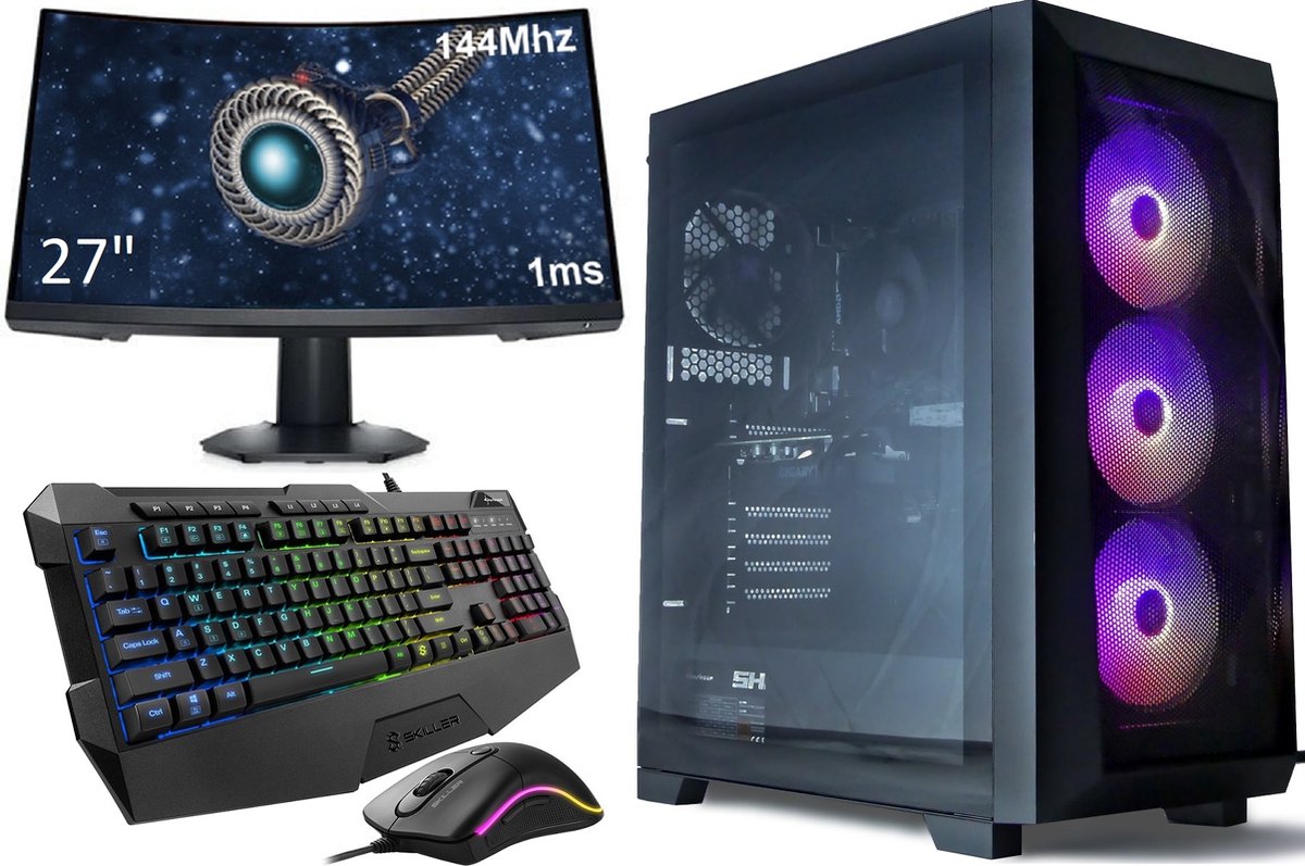 144Hz GeForce RTX3050 Gaming PC Setup Compleet met 27