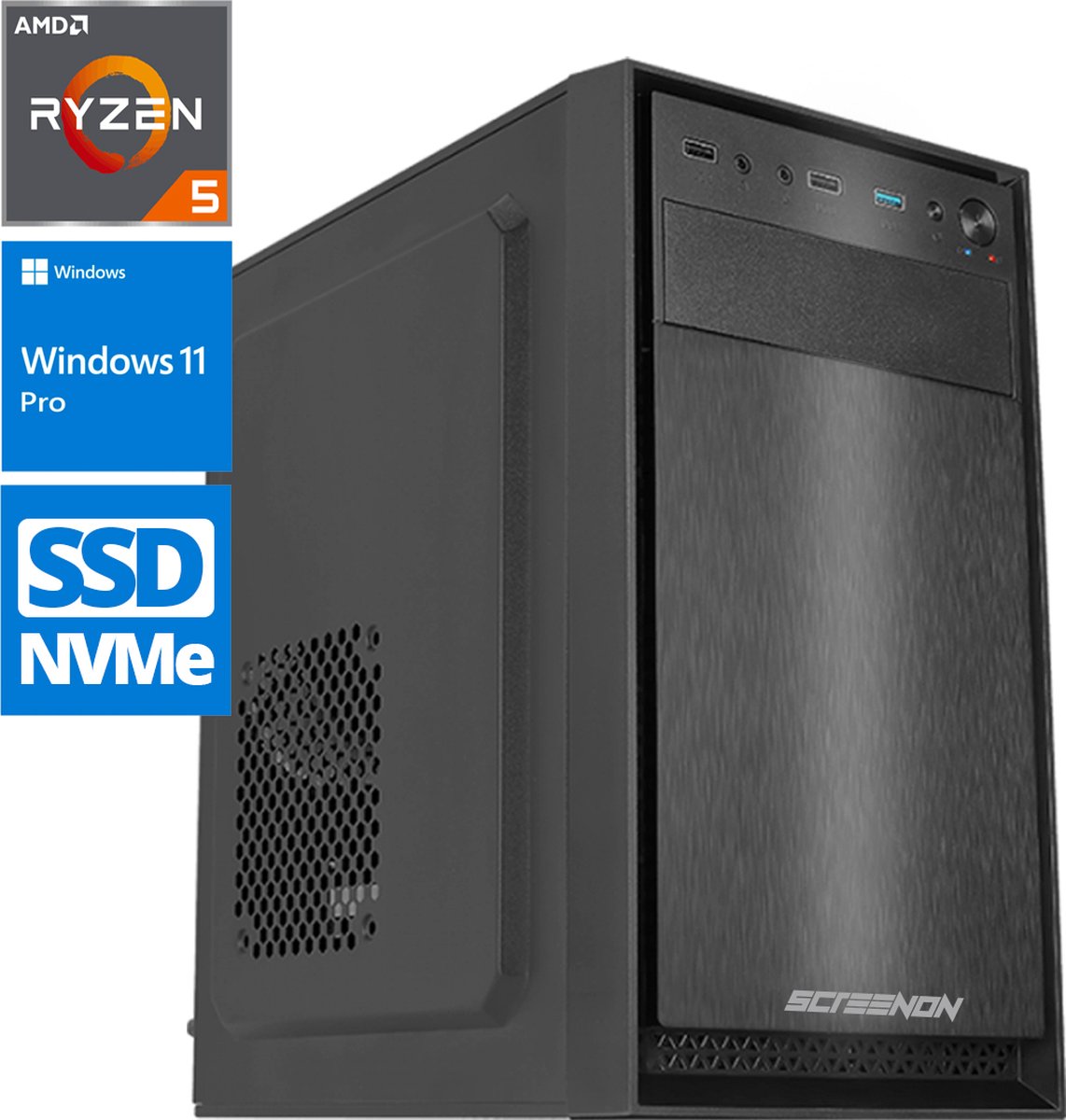 AMD Compleet PC | AMD Ryzen 5 | 16 GB DDR4 | 500GB SSD - NVMe | Windows 11 Pro + WiFi & Bluetooth (8720663668349)