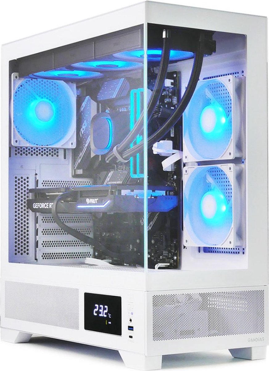 AMD Ryzen 5 7600X High-End 360 LIQUID COOLED Game PC - RTX 4070 - 32GB RAM - 2TB M2.0 NVMe SSD - Wifi 6/Bluetooth 5.2 - B650 Gaming X AX - Win11 PRO - Gamdias Atlas M1 White Aquarium Case (8720937101046)