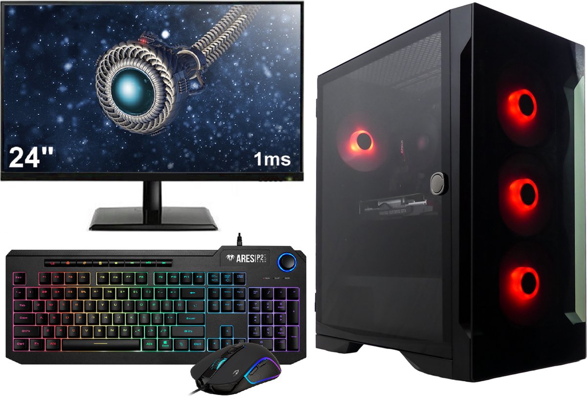 AMD Ryzen 7 5700G 8-Core All In One Game PC SET Compleet met RGB LED verlichting in Behuizing - 24