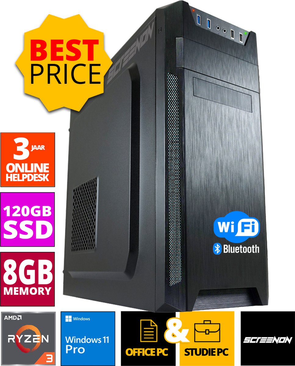 Budget Office PC - AMD Ryzen 3 - 120GB SSD - 8GB RAM - Radeon RX Vega 8 - Inclusief WiFi & Bluetooth (8720211980343)
