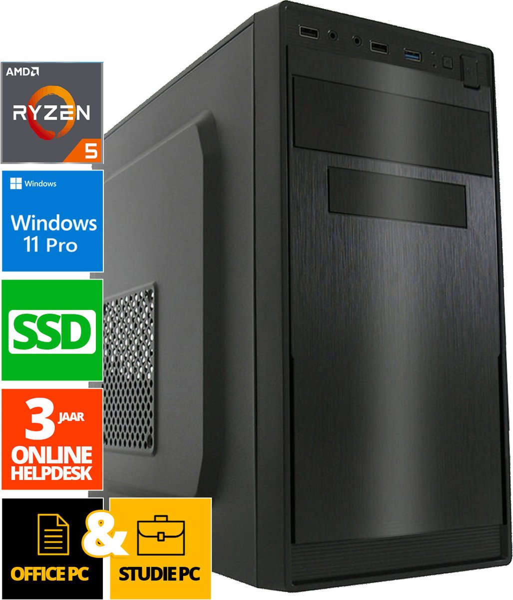 Budget Office PC - Ryzen 5 - 1TB NVMe SSD - 16GB RAM - Radeon Vega 7 - Windows 11 Pro + WiFi & Bluetooth (8720663667281)