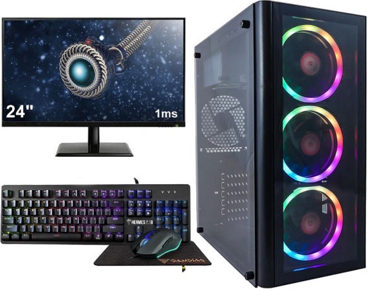 Complete Ryzen 5 6-Core RTX 3050 Mid-Range Game PC Setup met 24