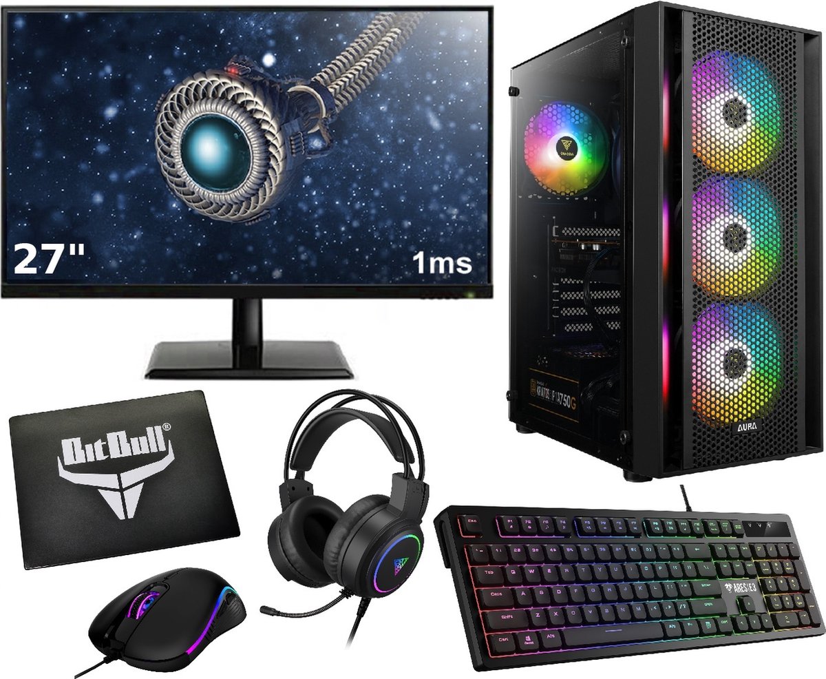 Complete Ryzen 5 Budget 6-Core Game PC Setup Inclusief Gaming Headset, 27