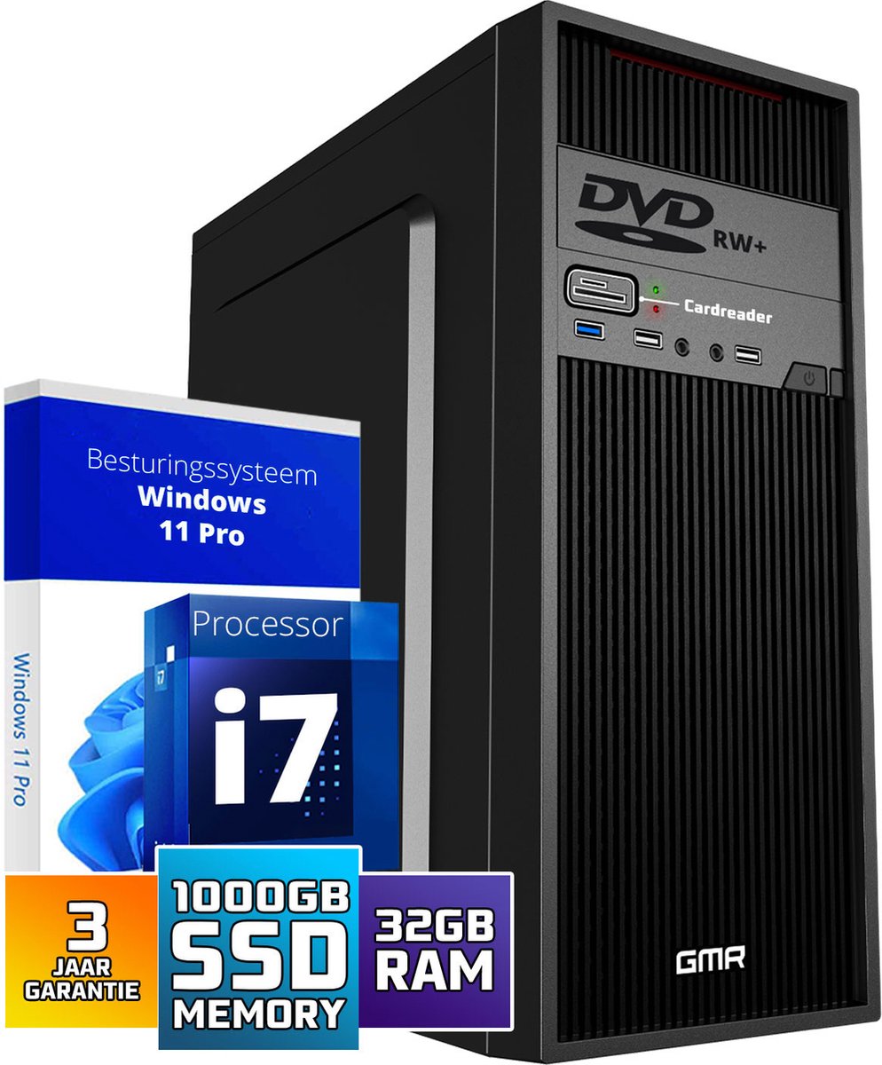 GMR Ultra Max i7 Office PC - Business Office Computer | 32 GB RAM | 1000GB SSD | DVD±RW | USB 3 | Windows 11 Pro | WiFi-Bluetooth (8721001991594)