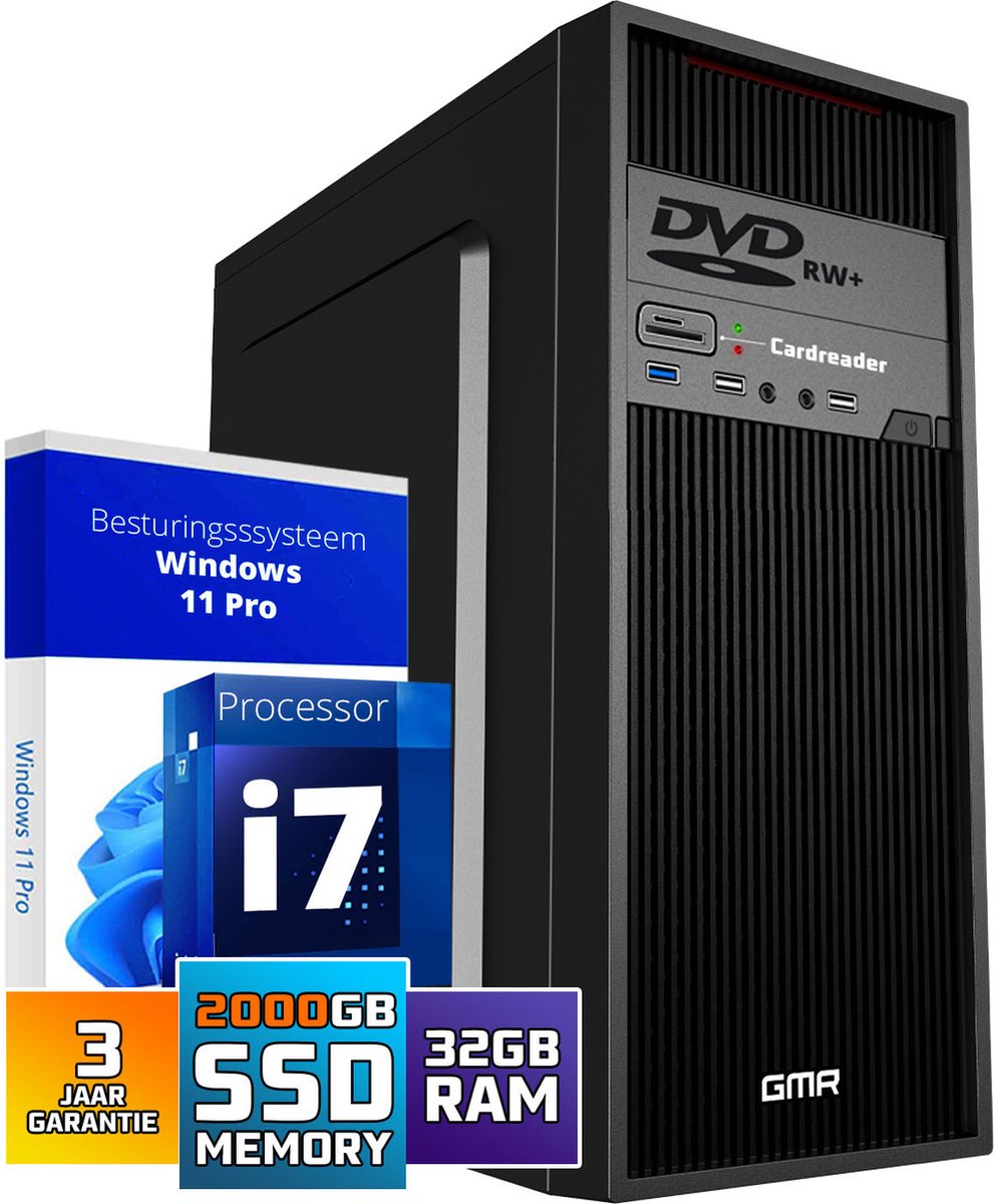 GMR Ultra Max i7 Office PC - Business Office Computer | 32 GB RAM | 2000GB SSD | DVD±RW | USB 3 | Windows 11 Pro | WiFi-Bluetooth (8721001991600)