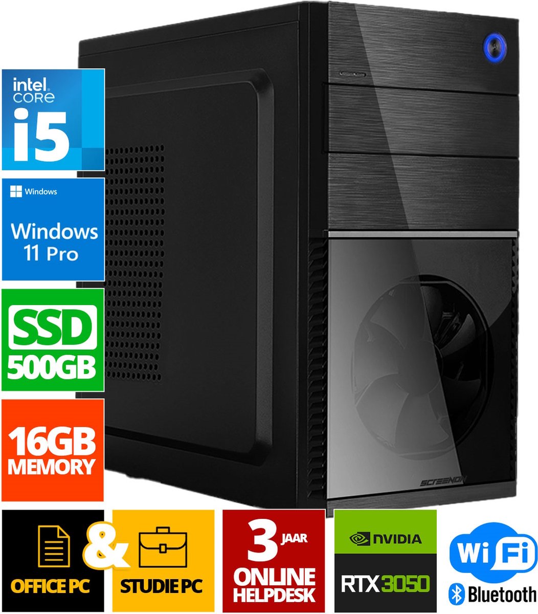 Intel Compleet PC | Intel Core i5 | 16 GB DDR4 | 500 GB SSD - NVMe | RTX 3050 | Windows 11 Pro + WiFi & Bluetooth (8720994103250)
