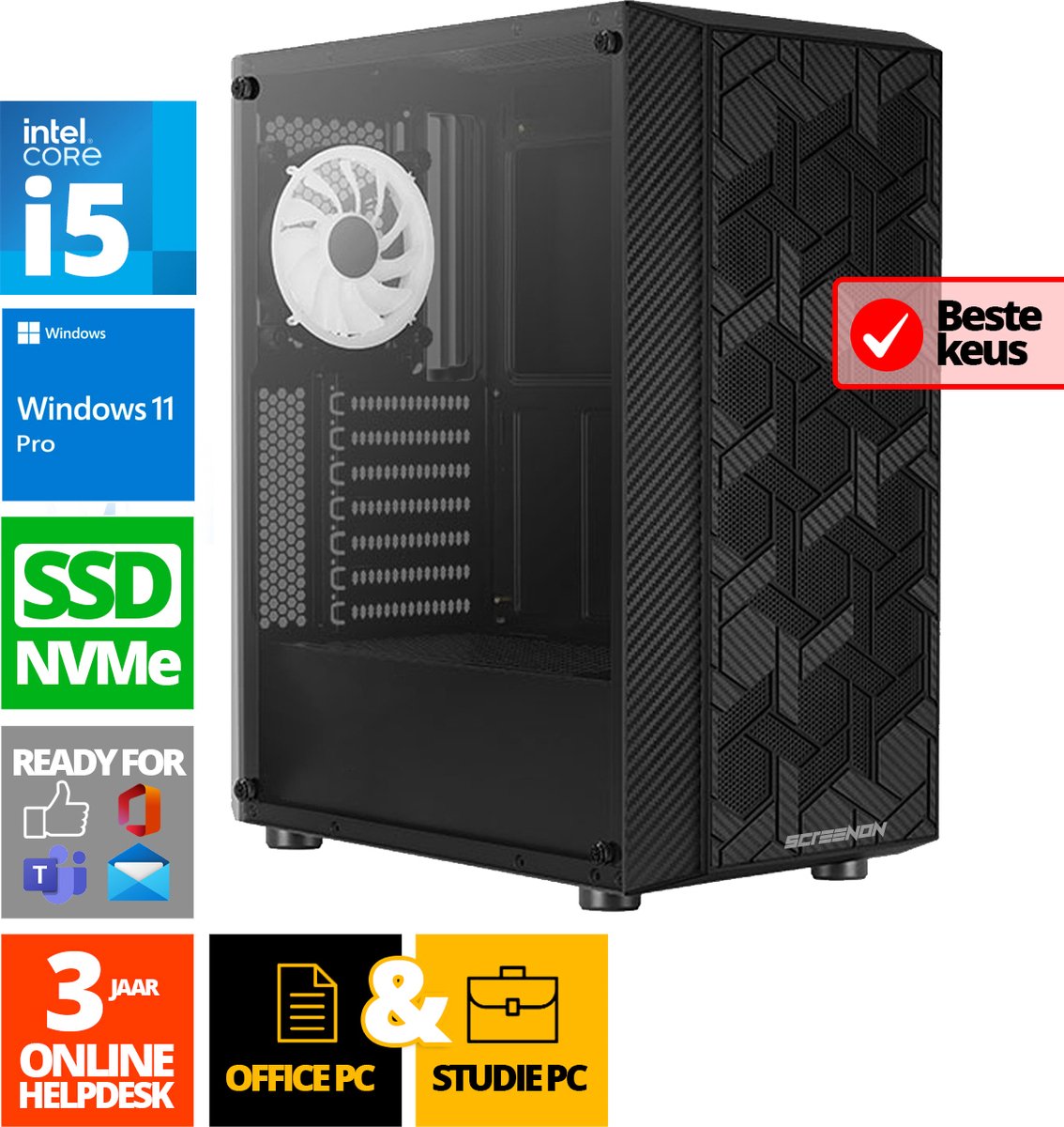 Intel Compleet PC | Intel Core i5 | 8 GB DDR4 | 500 GB SSD | Windows 11 Pro + WiFi & Bluetooth (6013703818876)