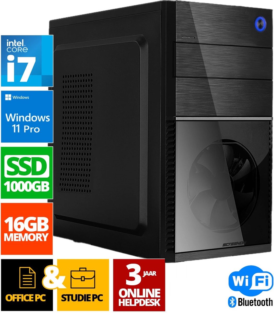 Intel Compleet PC | Intel Core i7 | 16 GB DDR4 | 1 TB SSD - NVMe | Windows 11 Pro + WiFi & Bluetooth (8720663667397)