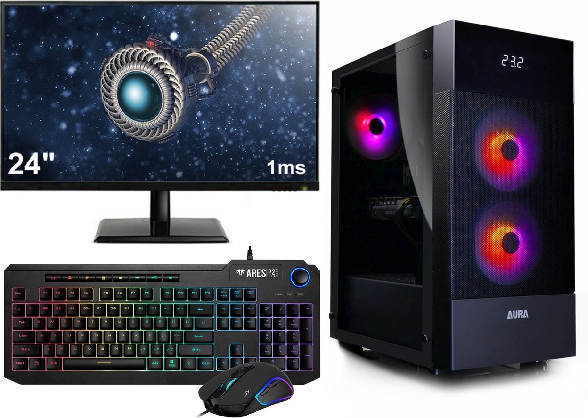 Ryzen 5 8500G 8e Generatie Game PC / Computer SET Compleet (Geschikt voor oa Fortnite, Minecraft, Roblox) - Met Gaming Toetsenbord, Muis en 24