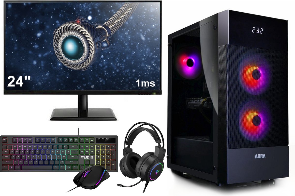 Ryzen 5 8500G 8e Generatie Game PC SET / Computer Compleet - Met Gaming Toetsenbord, Muis, Headset, Muismat en 24