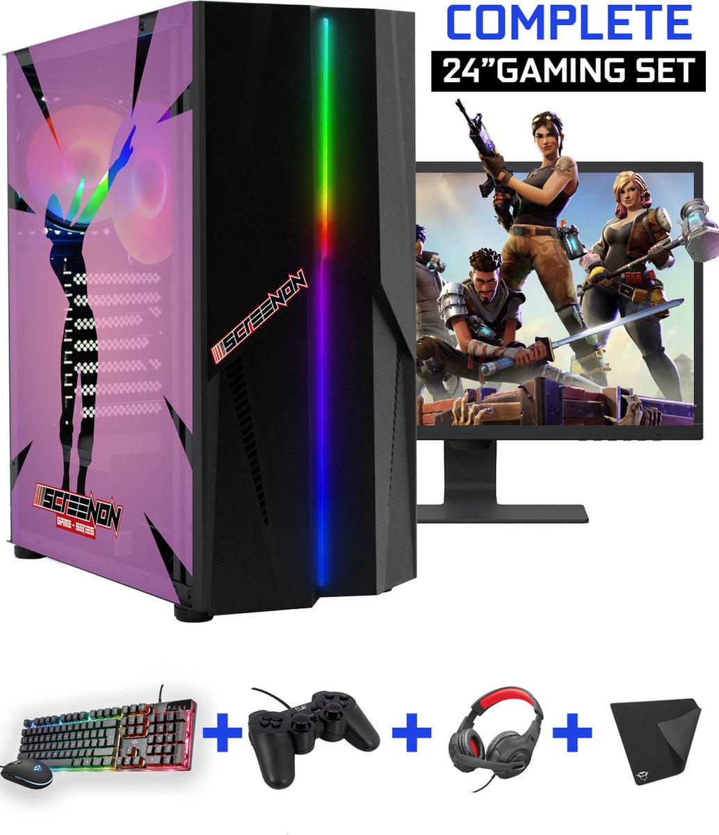 ScreenON - Complete Fortnite Gaming PC Set - X15899 - V1 ( Game PC X15899 + 24 Inch Monitor + Toetsenbord + Muis + Controller ) (8720211983979)