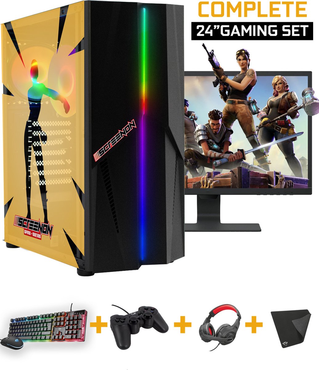 ScreenON - Complete Fortnite Gaming PC Set - X16899 - V1 ( Game PC X16899 + 24 Inch Monitor + Toetsenbord + Muis + Controller ) (8720663663153)
