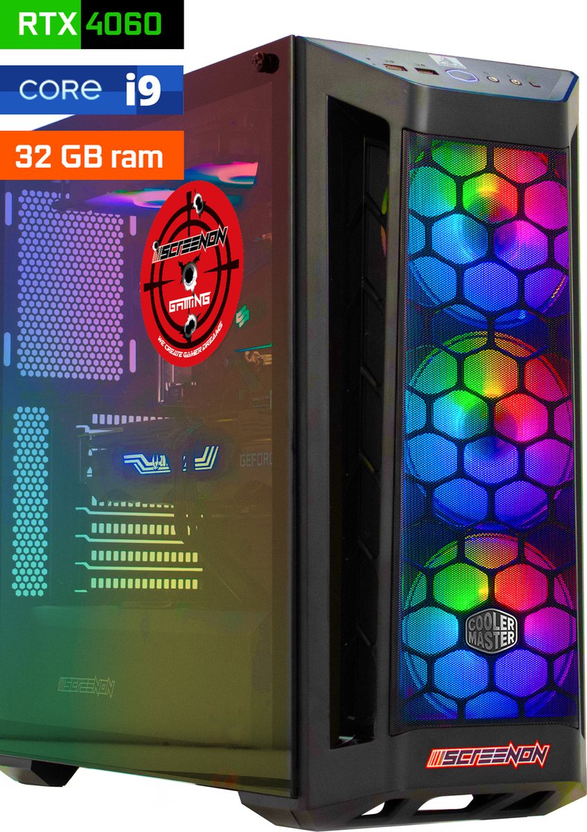 ScreenON - Game Computer / Gaming PC - Intel Core i9 - 1TB M.2 SSD - 32GB RAM - RTX 4060 - Game PC TX46290 - Windows 11 (8720994100969)