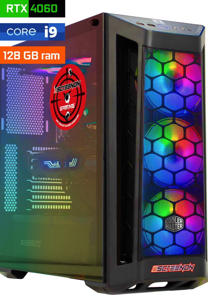 ScreenON - Game Computer / Gaming PC - Intel Core i9 - 4TB M.2 SSD - 128GB RAM - RTX 4060 - Game PC TX46292 - Windows 11 (8720994100945)