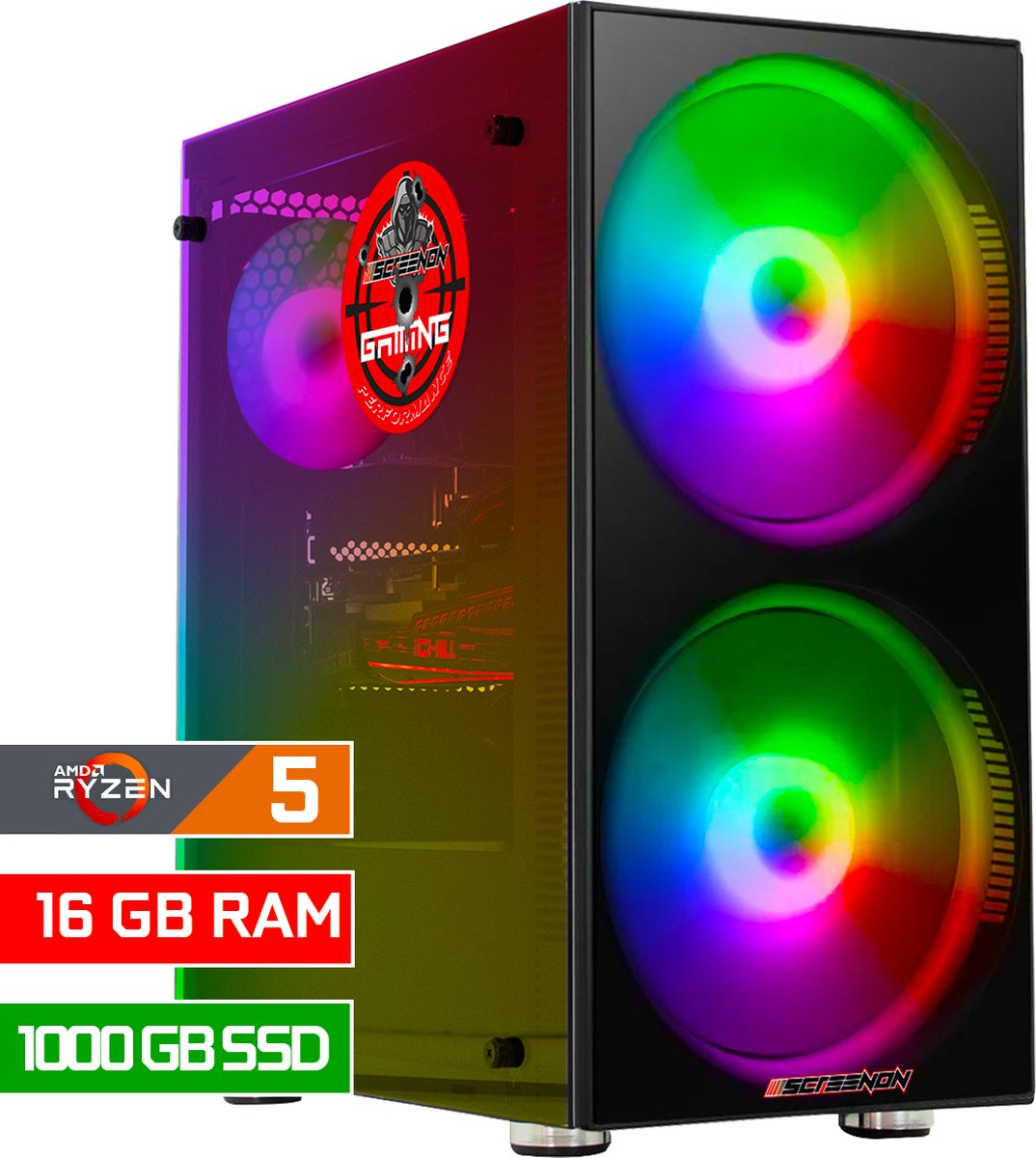 ScreenON - Game Computer / Gaming PC - Ryzen 5 8600G - 1000GB M.2 SSD - 16GB RAM - AMD Radeon 760M - Windows 11 (8720994103809)