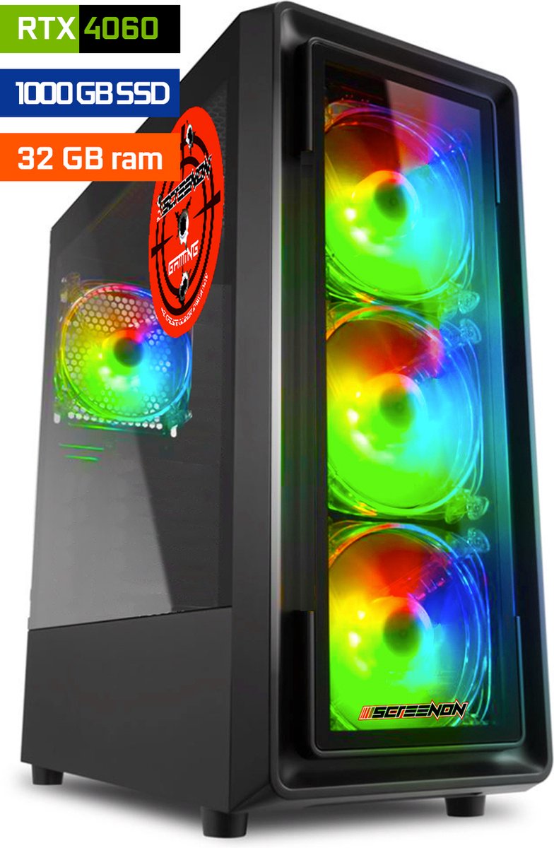 ScreenON - Game Computer / Gaming PC - Ryzen 7 - 1TB M.2 SSD - 32GB RAM - RTX 4060 - Game PC TX46280 - Windows 11 (8720994100938)