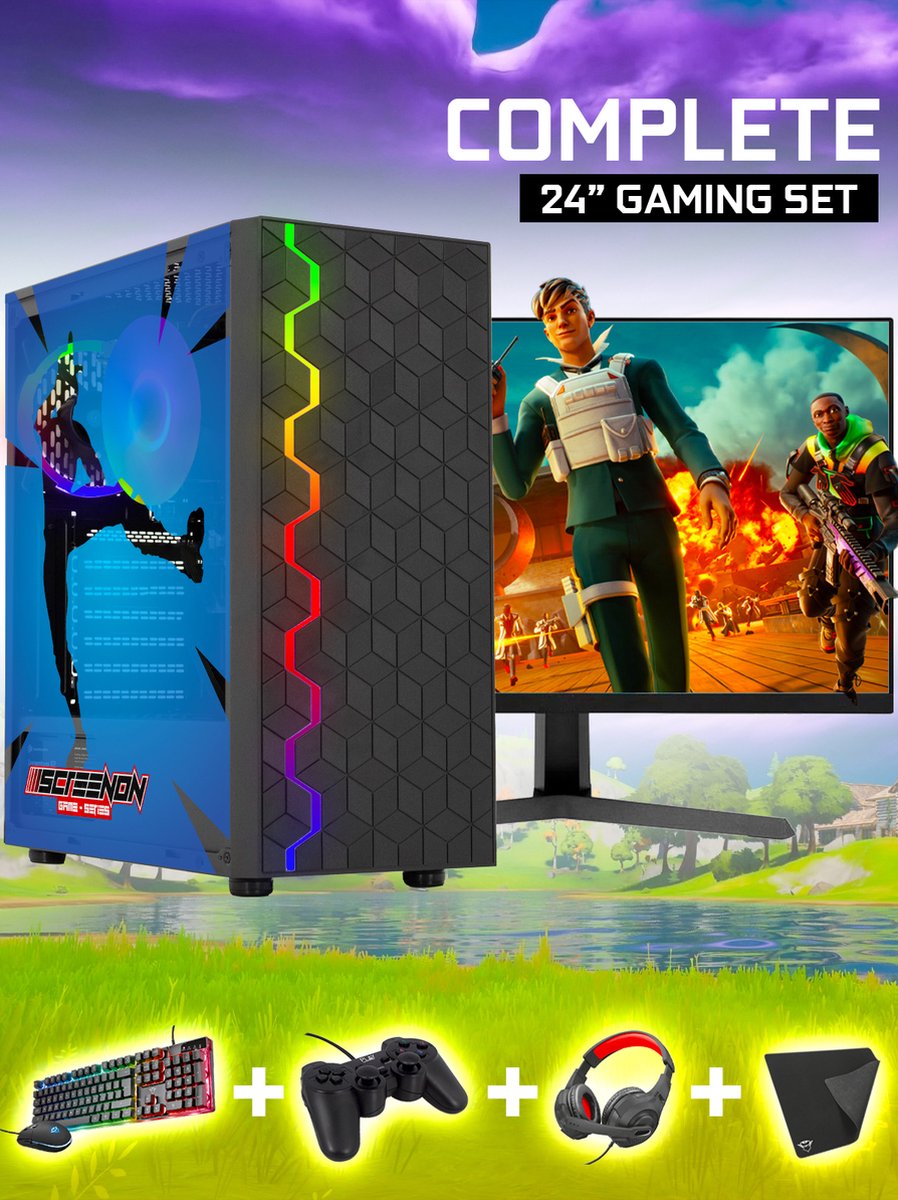 ScreenON - Game PC - Fortnite Edition Gaming Set - X103154 - V2 (GamePC.X103154 + 24 Inch Monitor + Toetsenbord + Muis + Controller) (8720663663191)