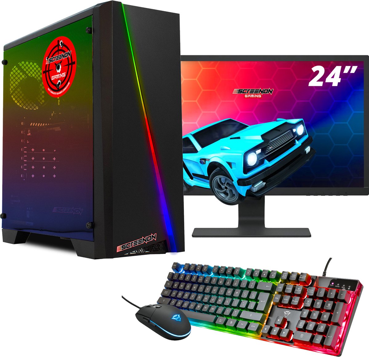 ScreenON - Gaming Set - B1 GAME-PC + iiyama G-Master Black Hawk 24 inch Monitor + Toetsenbord + Muis: Fortnite, Minecraft, League of Legends, Rocket League, Farming, Sims 4, World of warcraft, Battlefield 4, Call of Duty, Runescape, Heartstone, GTA (8720211983467)