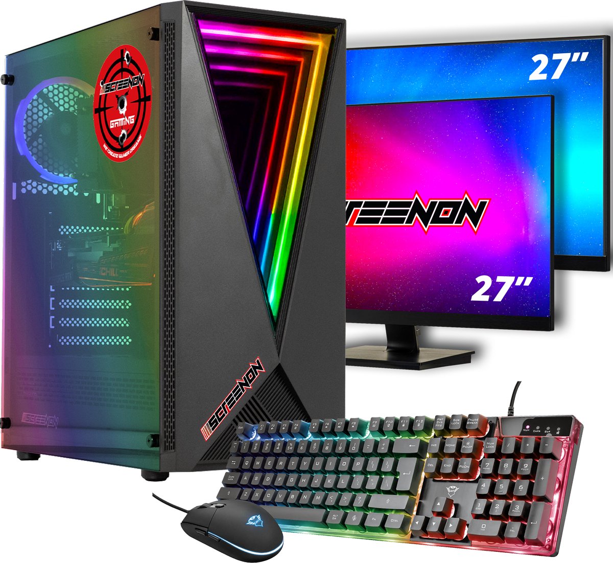 ScreenON - Gaming Set - B5 - (GamePC + 2 x 27 Inch Gaming Monitor + Gaming Toetsenbord en Muis) (8720211988813)