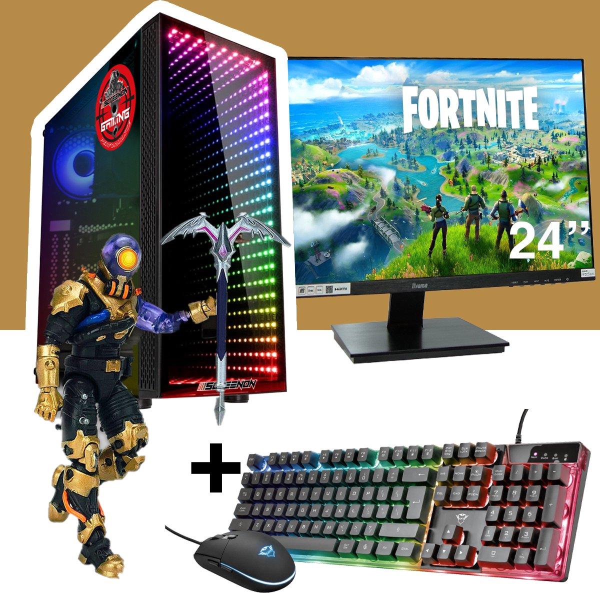 ScreenON - Gaming Set - Fortnite Cyclo Hero - V1 (GamePC + 24 Inch Monitor + Toetsenbord + Muis) (8720211989759)