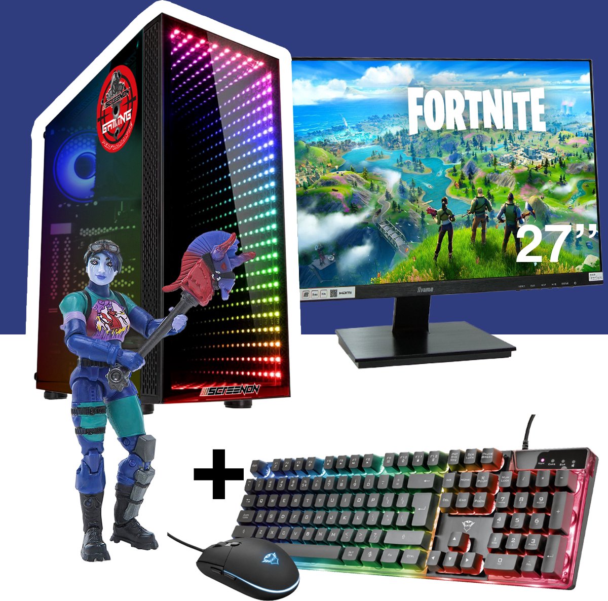 ScreenON - Gaming Set - Fortnite Dark Bomber Hero - V2 (GamePC + 27 Inch Monitor + Toetsenbord + Muis) (8720211989780)