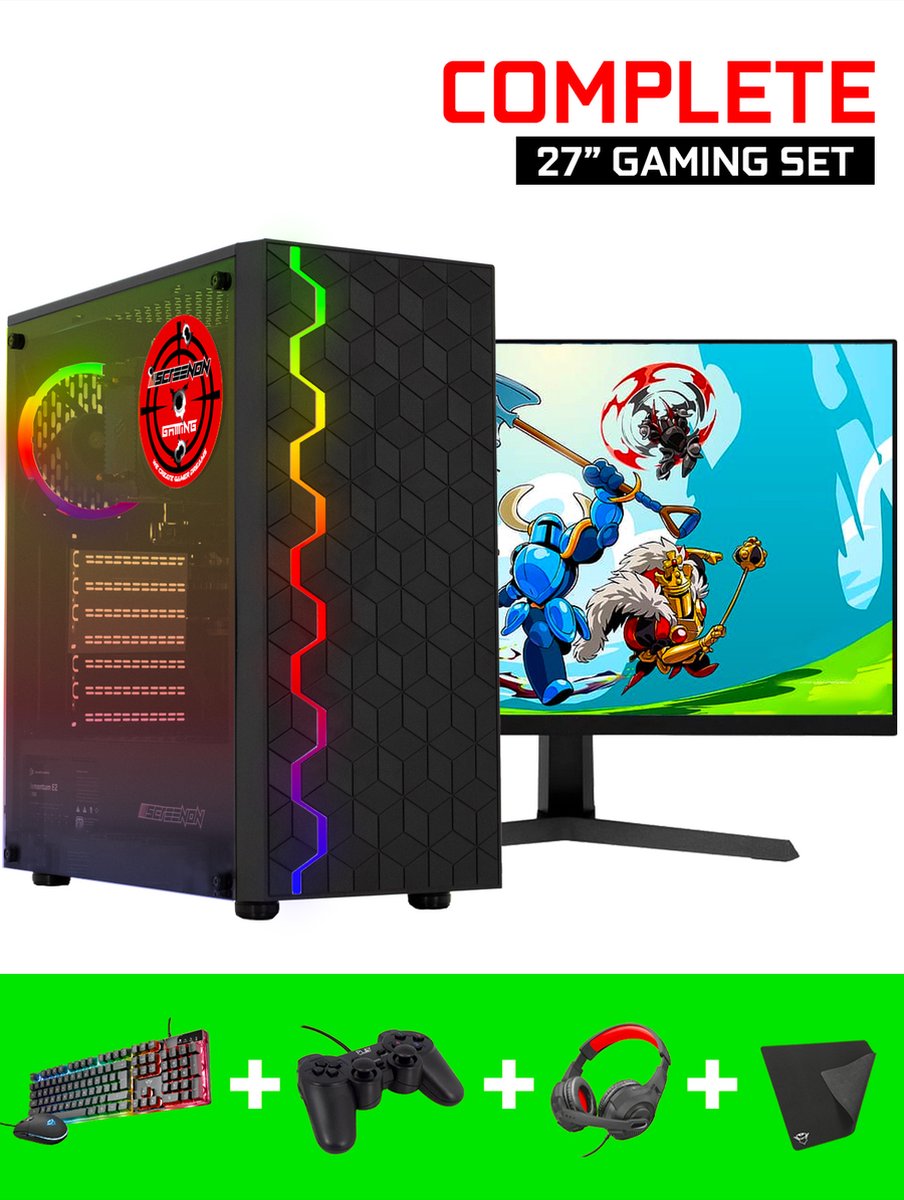ScreenON - Gaming Set - K4 - Ryzen 3 - 240GB SSD - AMD Radeon RX Vega 8 - (GamePC + 27 Inch Monitor + Toetsenbord + Muis) + WiFi & Bluetooth (8720994104103)