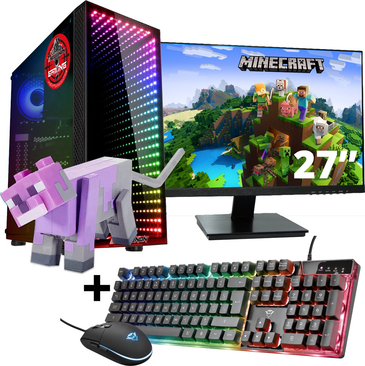 ScreenON - Gaming Set - Minecraft Dyed Cat Hero - V2 (GamePC + 27 Inch Monitor + Toetsenbord + Muis) (8720211989896)