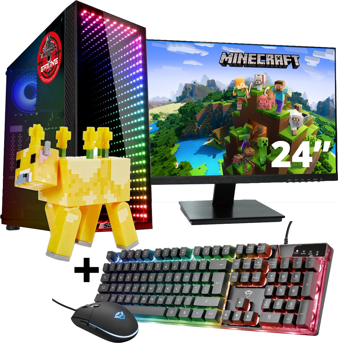 ScreenON - Gaming Set - Minecraft Moobloom Hero - V1 (GamePC + 24 Inch Monitor + Toetsenbord + Muis) (8720211989902)