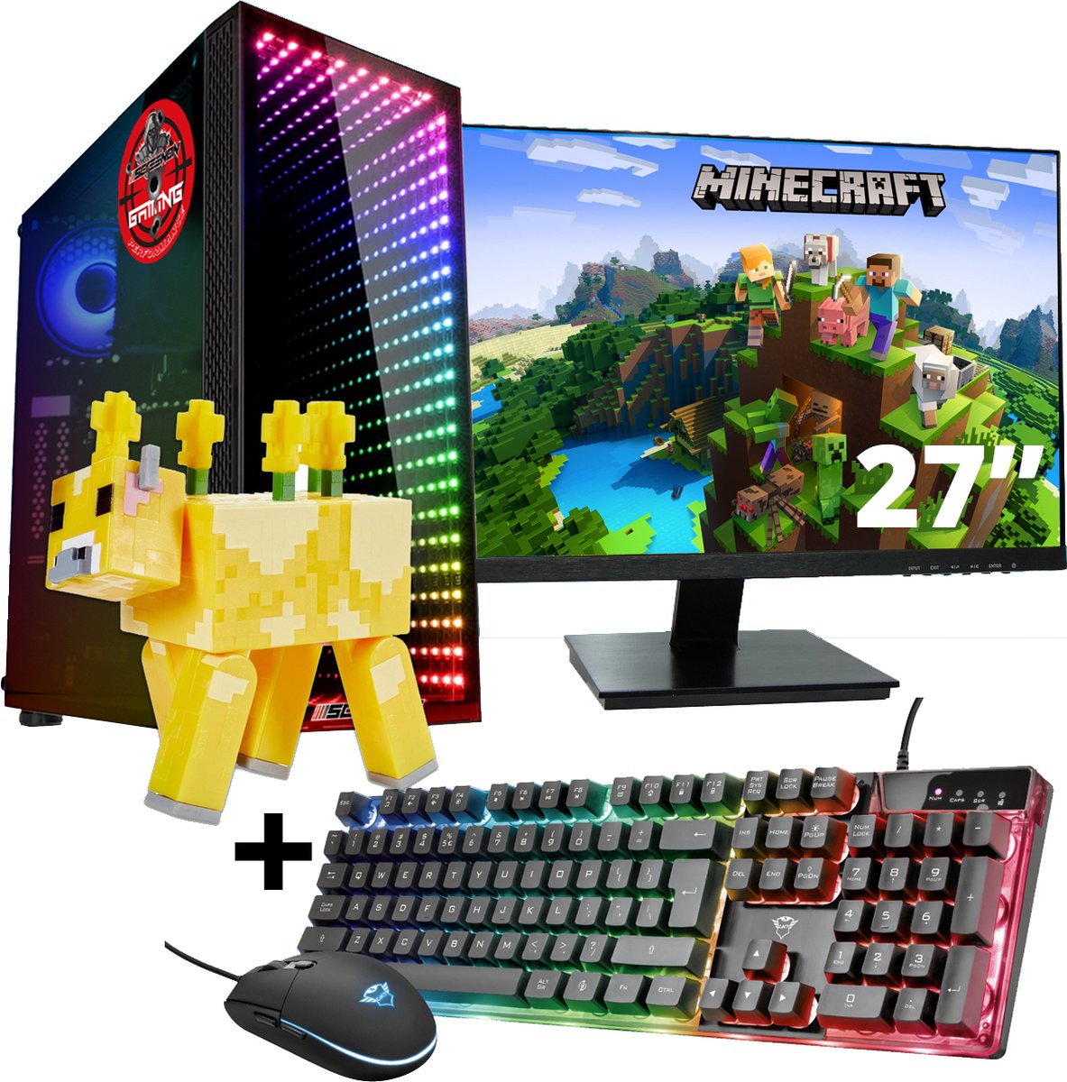 ScreenON - Gaming Set - Minecraft Moobloom Hero - V2 (GamePC + 27 Inch Monitor + Toetsenbord + Muis) (8720211989919)