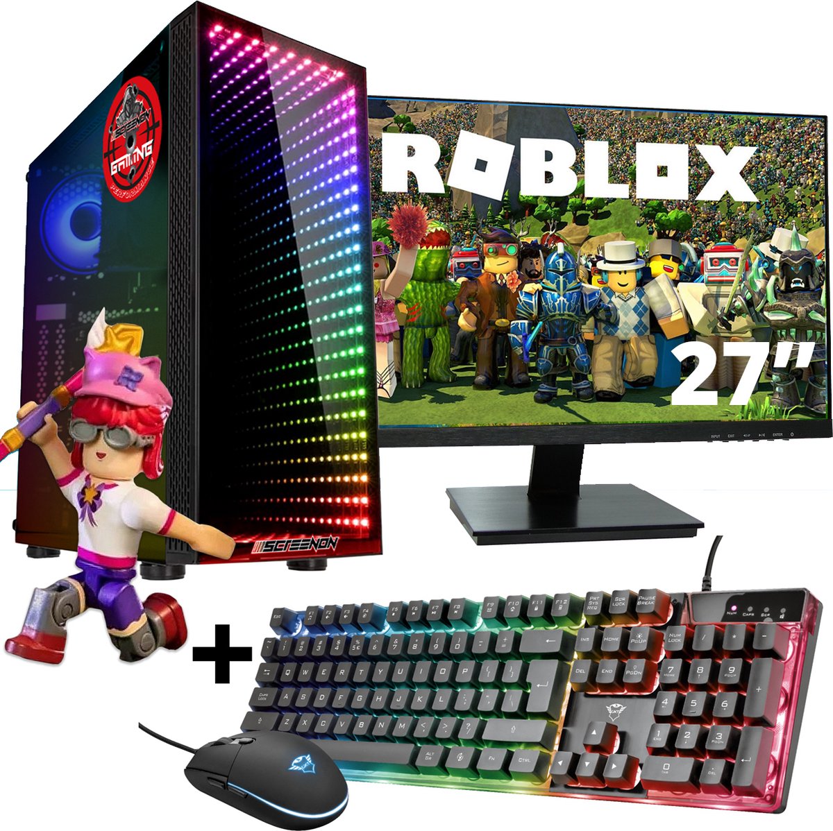 ScreenON - Gaming Set - Roblox Bee Wrangler Hero - V2 (GamePC + 27 Inch Monitor + Toetsenbord + Muis) (8720211989971)