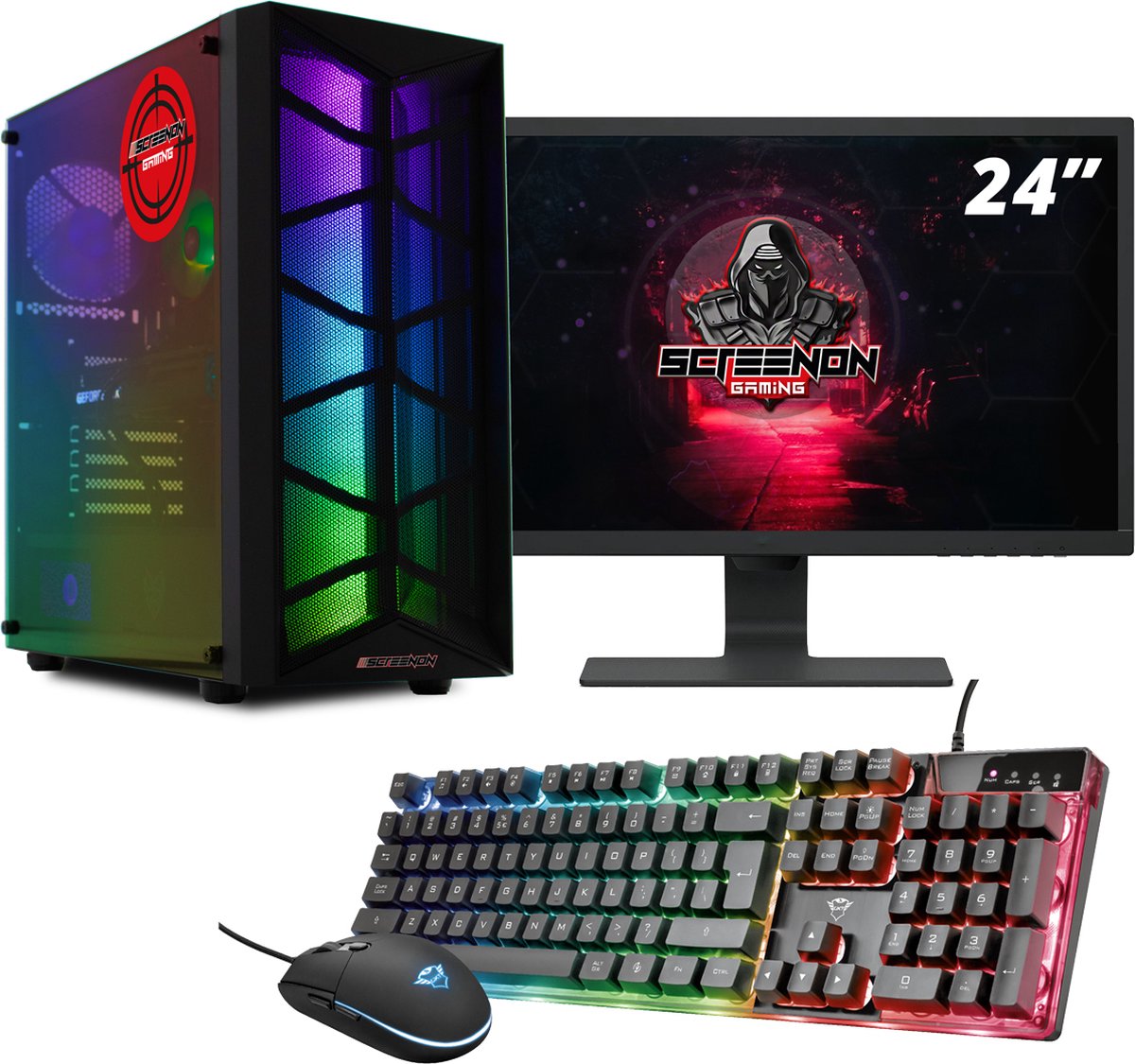 ScreenON - Gaming Set - SIA-S380104 - (GamePC.IA-A380104 + 24 Inch Monitor + Toetsenbord + Muis) (8720663666581)