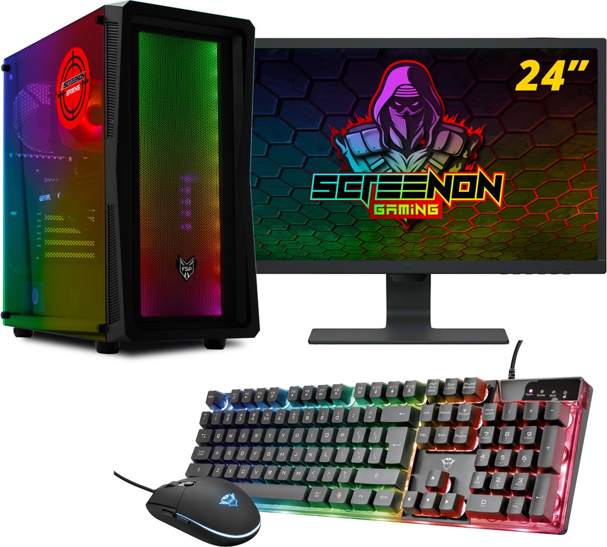 ScreenON - Gaming Set - SIA-S380105 - (GamePC.IA-A380105 + 24 Inch Monitor + Toetsenbord + Muis) (8720663666598)