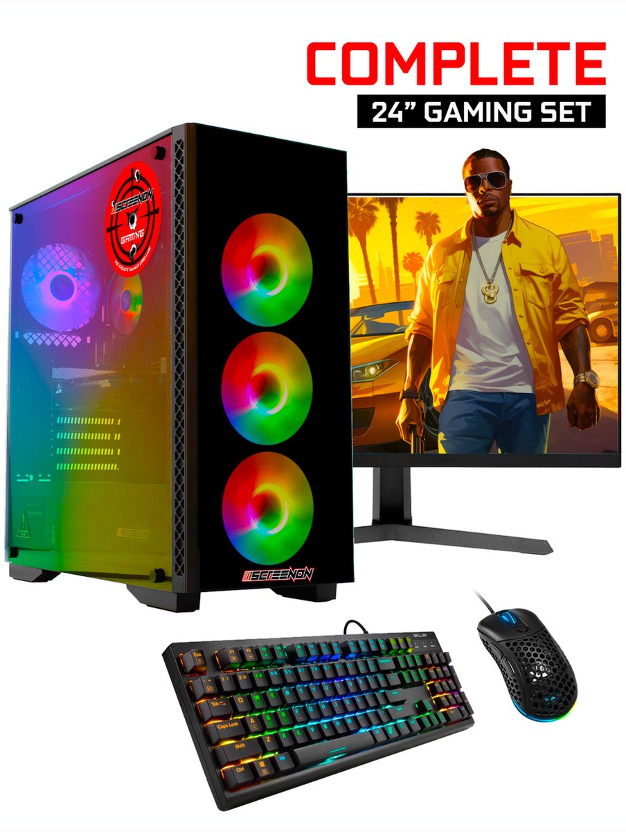 ScreenON - Gaming Set T46187 -S2 (GamePC.T46187 + 24 Inch Monitor + Toetsenbord + Muis) (8720211982958)