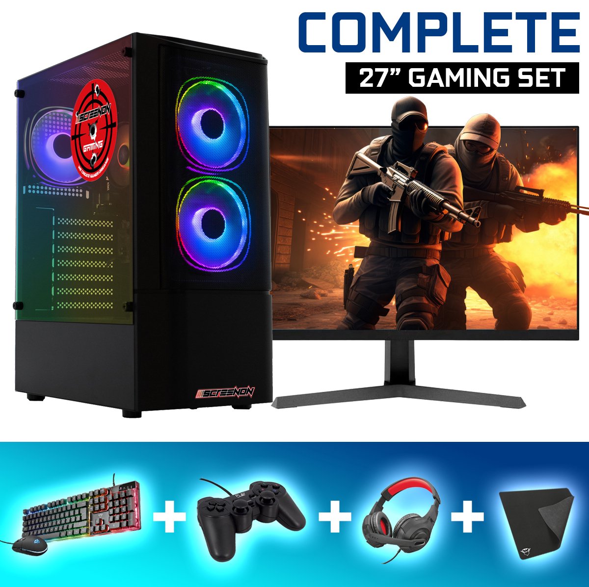 ScreenON - Gaming Set - V115131 - V2 (GamePC.V115131 + 27 Inch Monitor + Toetsenbord + Muis) (8720211989582)