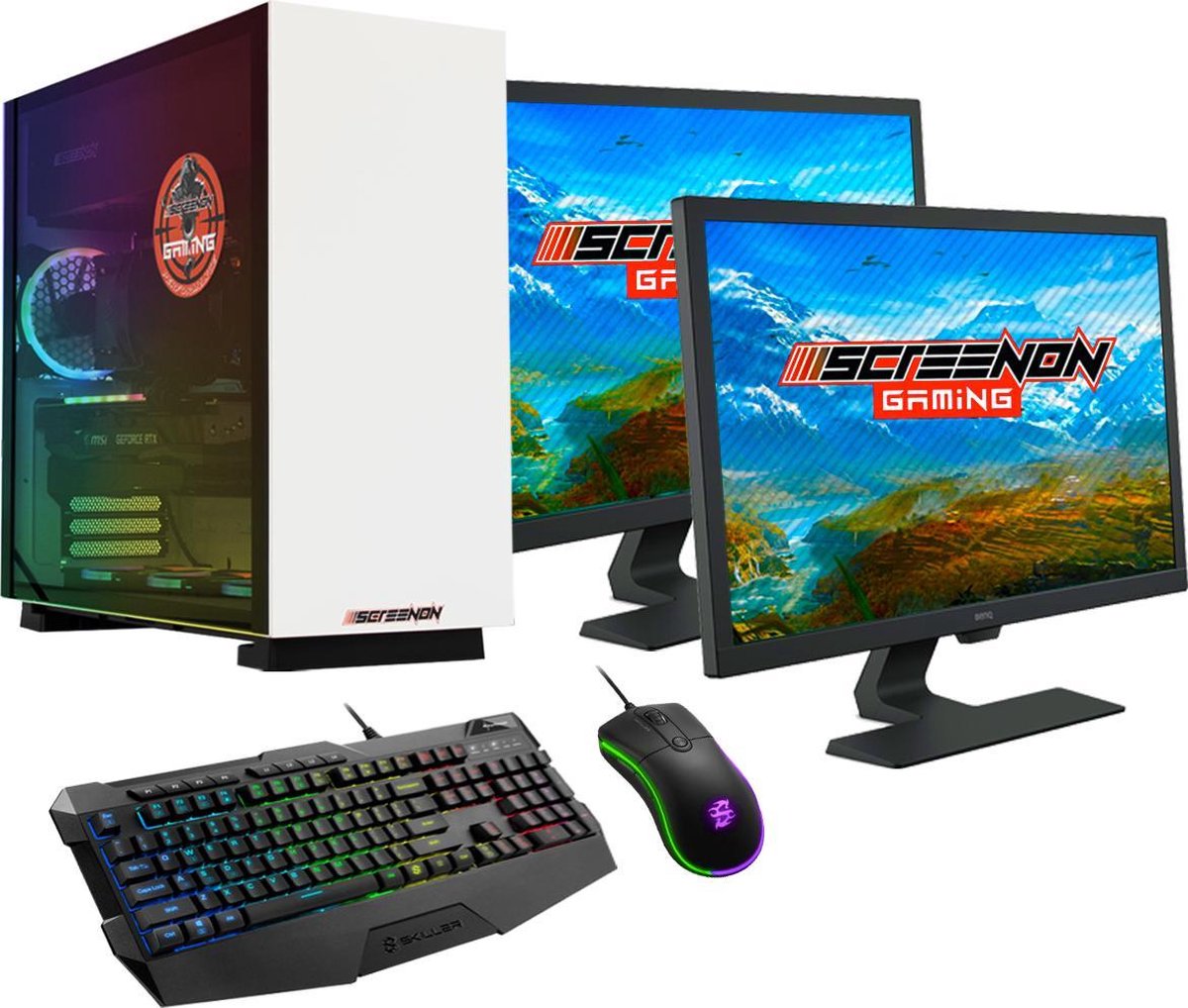 ScreenON - Gaming Set - V43037 - (GamePC.V43037 + 2 x 27 Inch Gaming Monitor + Gaming Toetsenbord en Muis) (8720211988783)