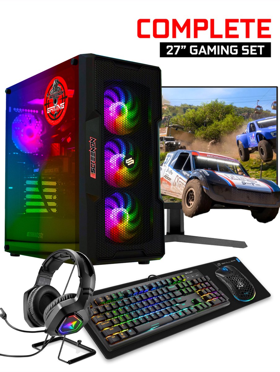 ScreenON - Gaming Set - X52184 - V2 (GamePC.X52184 + 27 Inch Monitor + Toetsenbord + Muis) (8720211983788)