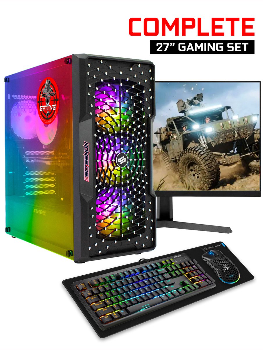 ScreenON - Gaming Set - X54196 - V2 (GamePC.X54196 + 27 Inch Monitor + Toetsenbord + Muis) (8720211983764)