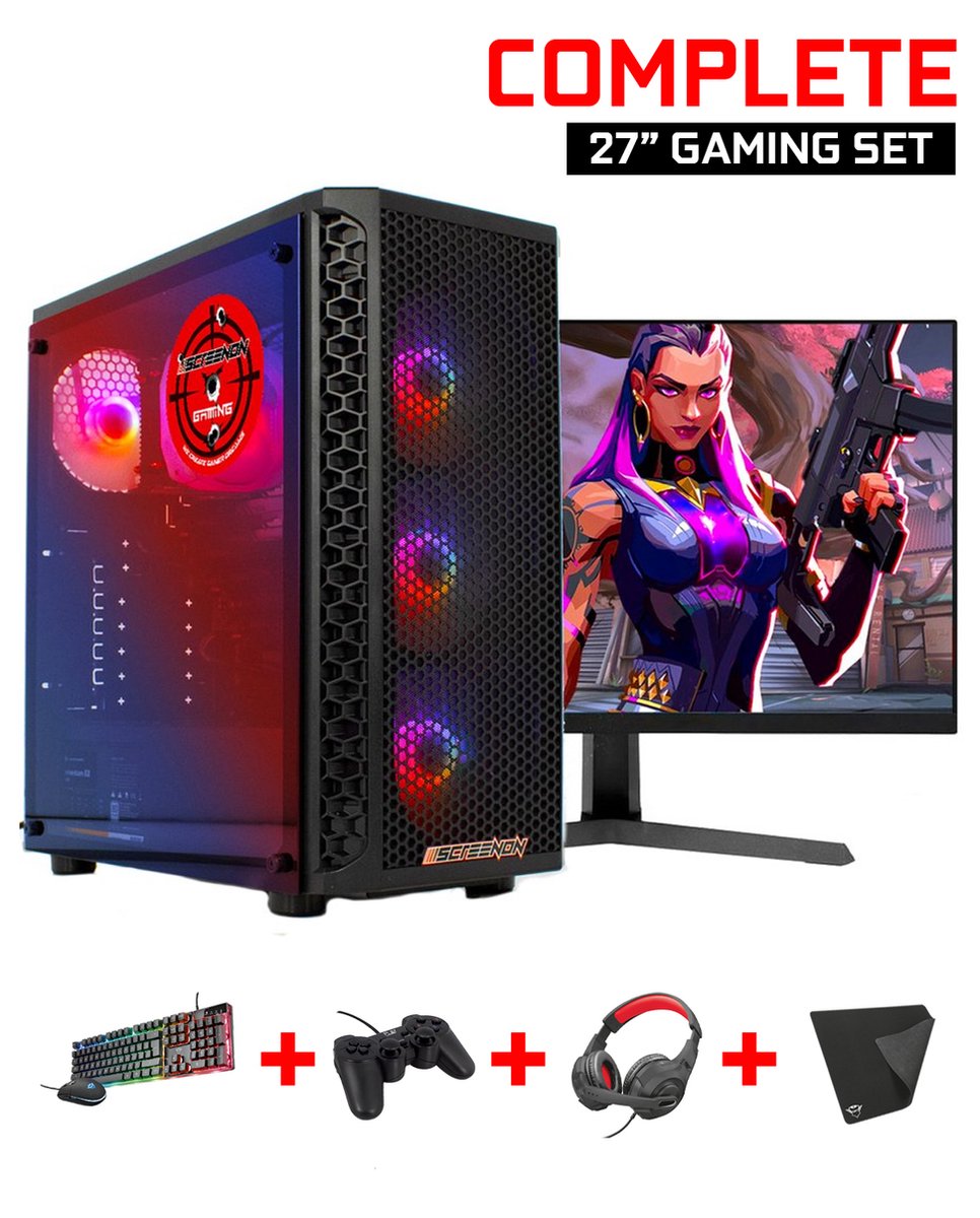 ScreenON - Gaming Set Y24684-W2 (GamePC.Y24684 + 27 Inch Monitor + Toetsenbord + Muis) (8720211984198)