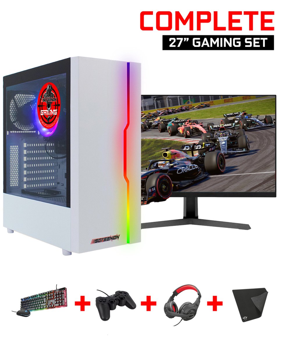 ScreenON - Gaming Set - Y41588 - V2 (GamePC.Y41588 + 27 Inch Monitor + Toetsenbord + Muis) (8720211989704)