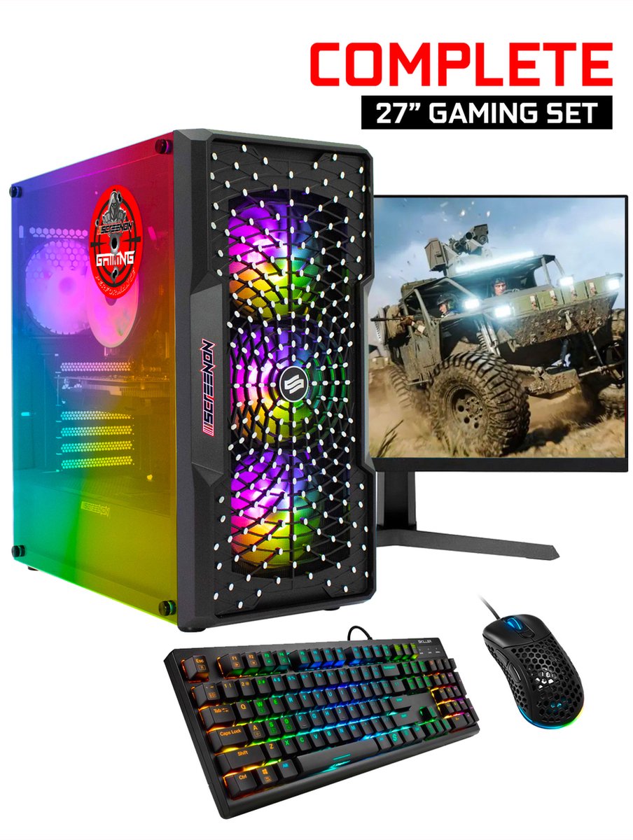 ScreenON - Gaming Set - Y54196 - V2 (GamePC.Y54196 + 27 Inch Monitor + Toetsenbord + Muis) (8720211983856)