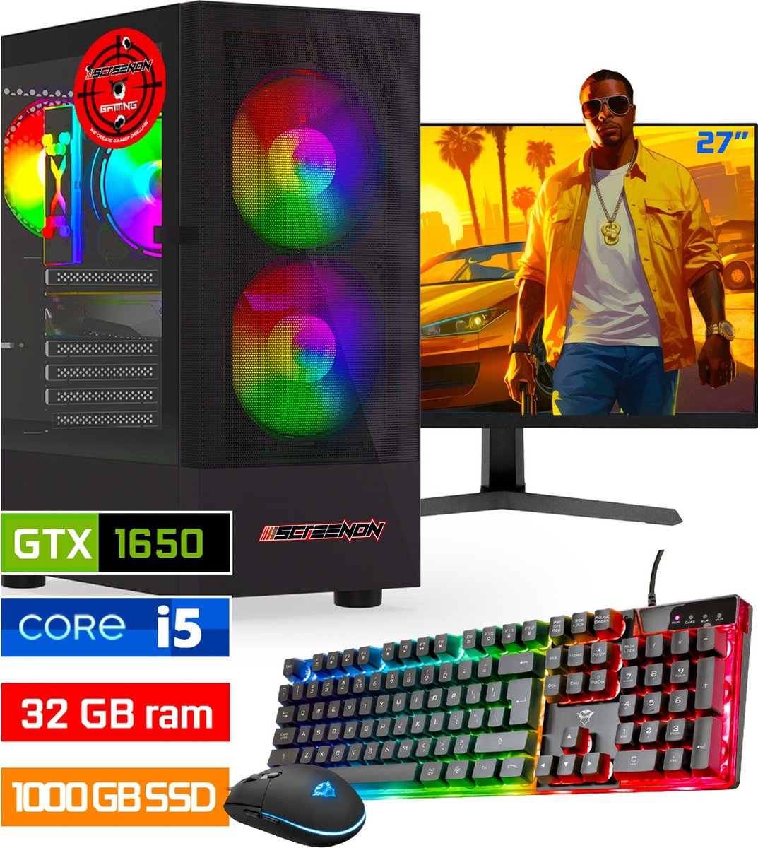ScreenON - Intel Core i5 - 1000GB SSD - 32GB RAM - GTX 1650 - Gaming Set - V92023327 (27