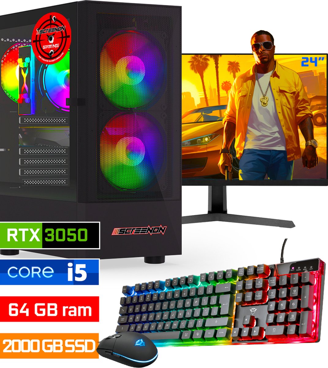ScreenON - Intel Core i5 - 2000GB SSD - 64GB RAM - RTX 3050 - Gaming Set - V122023524 (24
