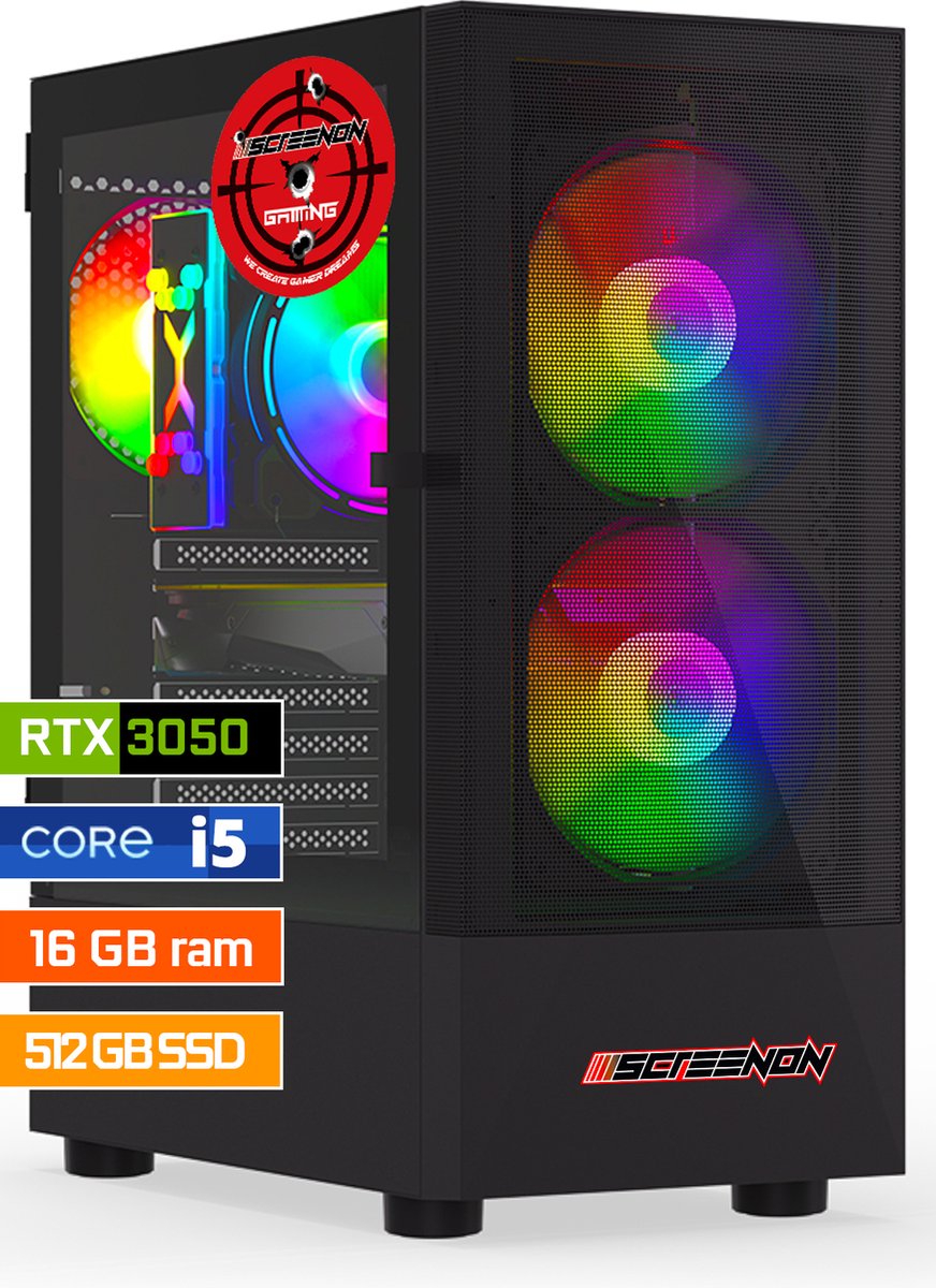 ScreenON - Intel Core i5 - 500GB SSD - 16GB RAM - RTX 3050 - GamePC.V1220231 - Windows 11 (8720211983313)