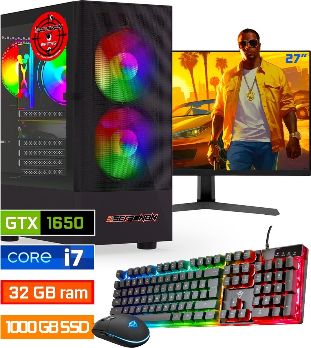 ScreenON - Intel Core i7 - 1000GB SSD - 32GB RAM - GTX 1650 - Gaming Set - V92023527 (27