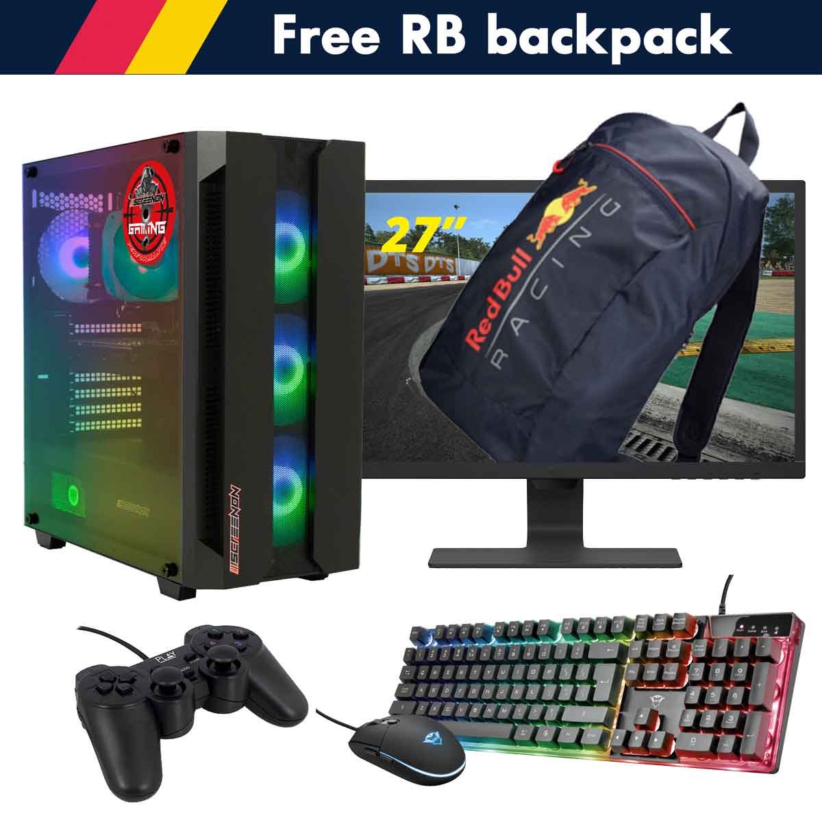 ScreenON - Racing Gaming Set + Red Bull Backpack - F1325027 - (GamePC.F13050 + 27 Inch Monitor + Toetsenbord + Muis + Controller + Gratis Red Bull Backpack) (8720663665379)