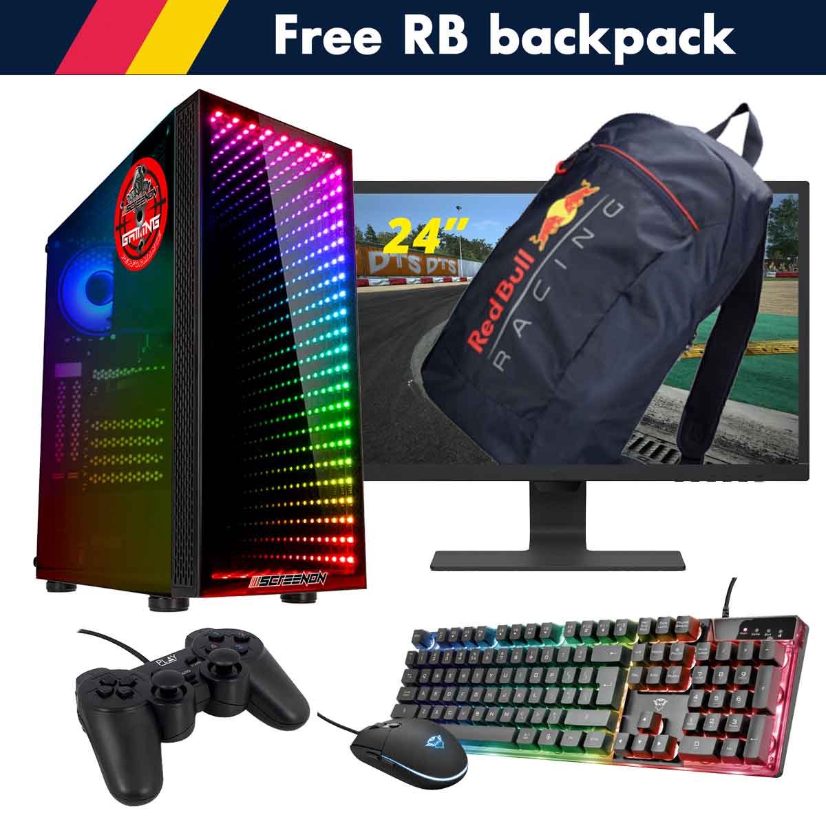ScreenON - Racing Gaming Set + Red Bull Backpack - F1436524 - (GamePC.F14065 + 24 Inch Monitor + Toetsenbord + Muis + Controller + Gratis Red Bull Backpack) (8720663663474)