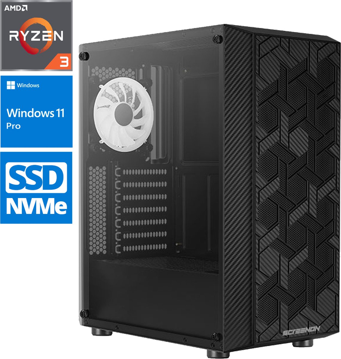 ScreenON - Works - Ryzen 3 - 500GB M.2 SSD - Radeon RX Vega 8 - Home PC.V10233 + WiFi & Bluetooth (8720211980381)
