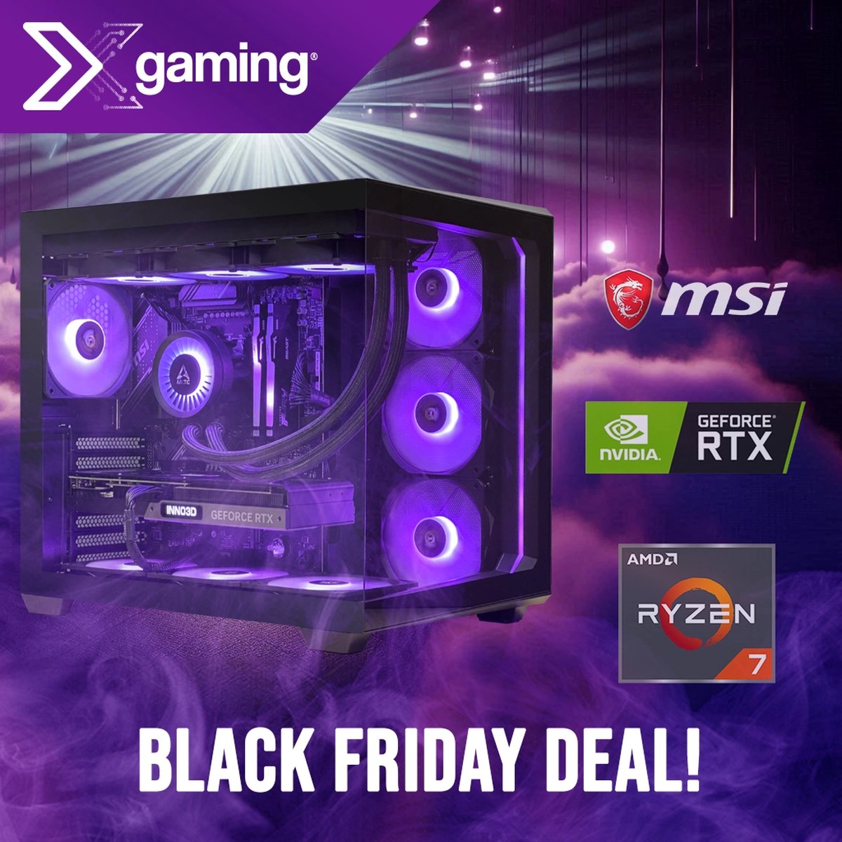 Xgaming Black Friday Gaming PC - AMD Ryzen 7 7800X3D - Nvidia GeForce RTX 4070 Super - 1TB NVME SSD - 32GB DDR5 (8721225543173)