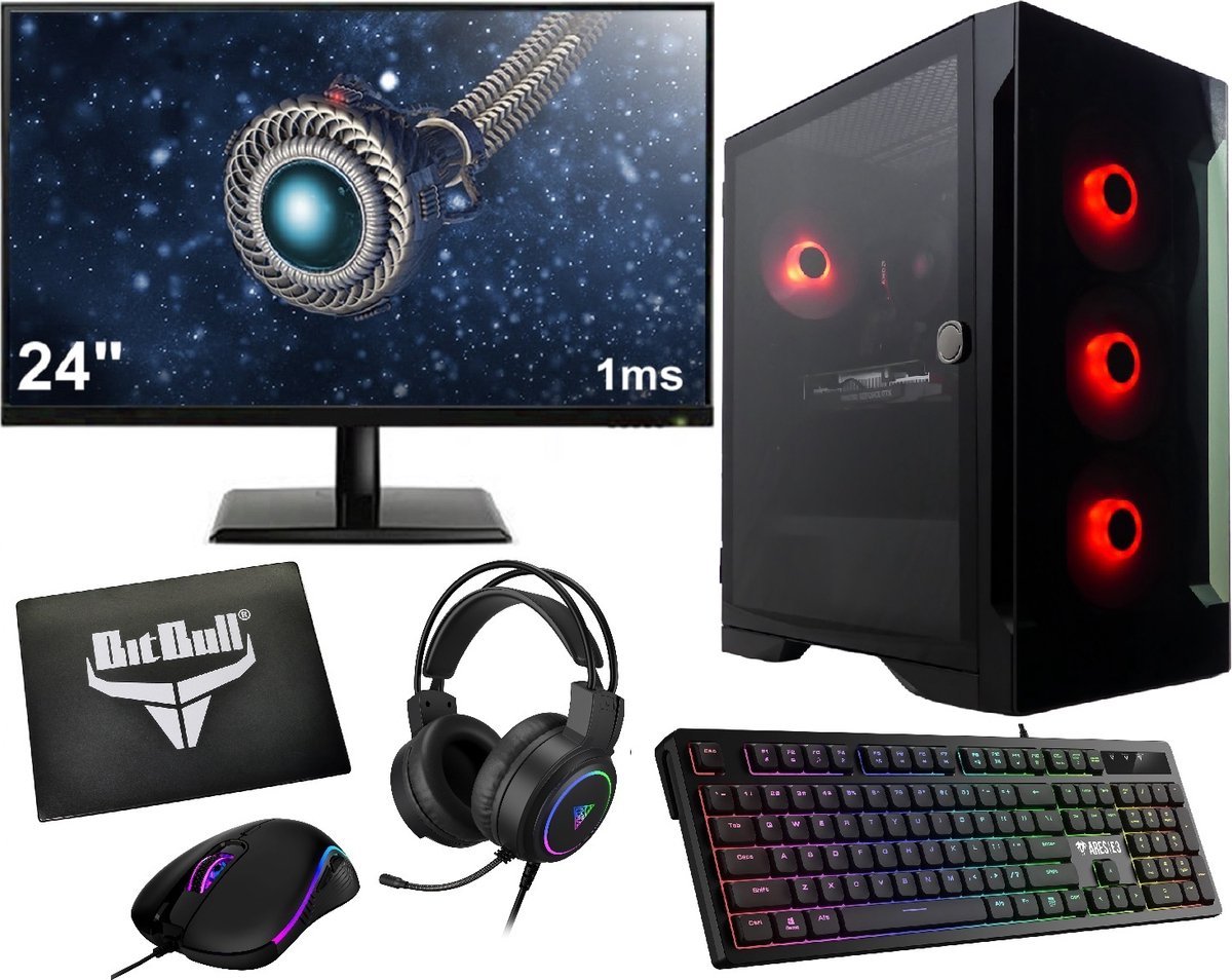 i5 6-Core|RTX 3050 Gaming PC Compleet met Monitor, Toetsenbord, Muis en Muismat - i5 11400 - 16GB RAM - 1TB M2 SSD - WIFI - Windows 11 Pro - Talos E2 Elite (8720937100858)